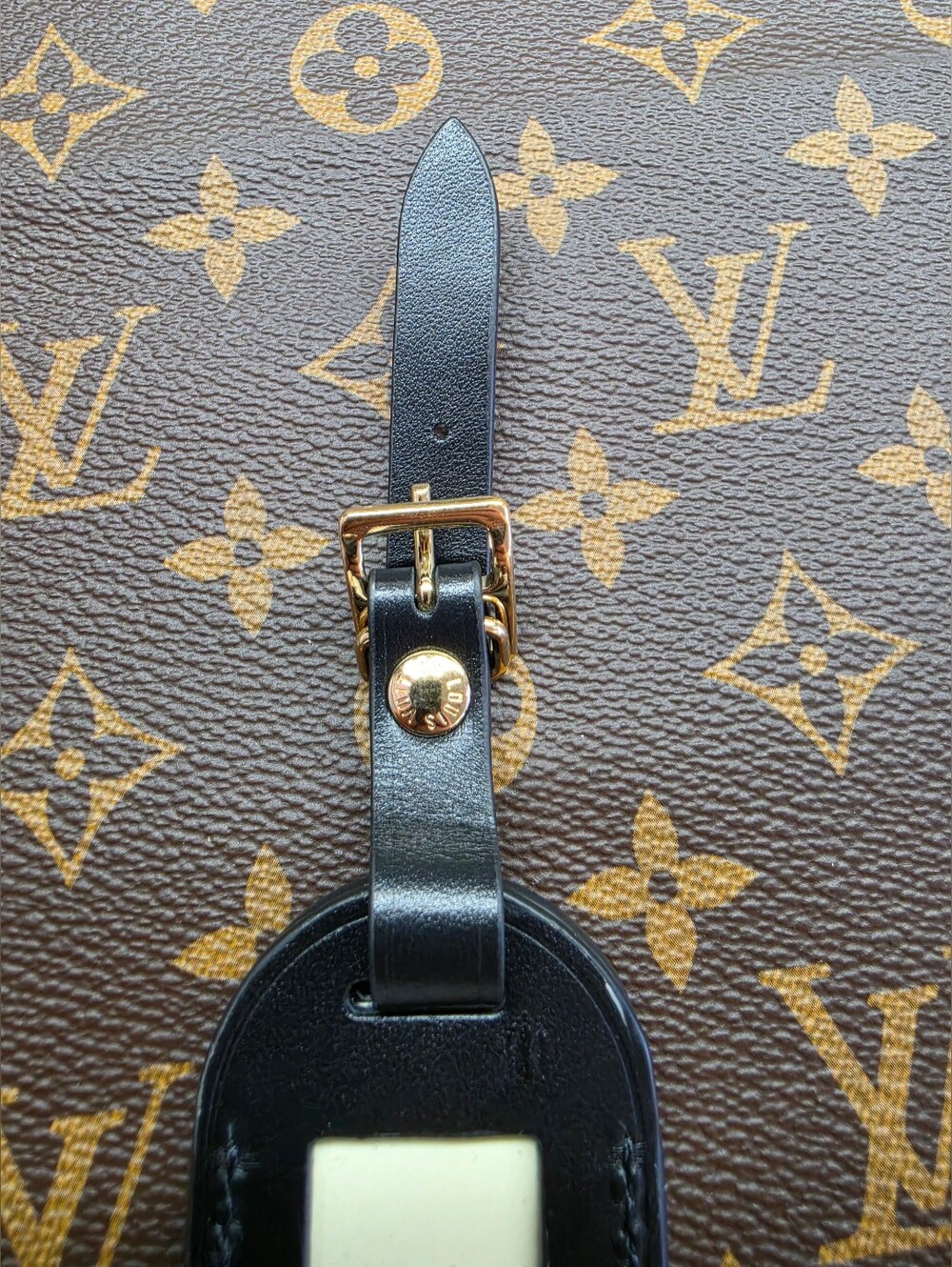 Louis Vuitton Black Leather Luggage Tag with Gold LV Emblem - Picture 4 of 8